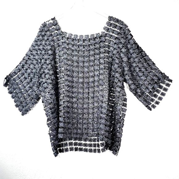Metallic Embroidered Lurex Mesh Blouse Top Overlay Sheer Square Neck ONE SIZE - Picture 2 of 5